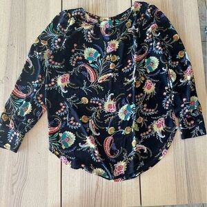 LOFT Black Floral Long Sleeve Blouse